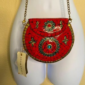 Anthropologie Antik Kraft Metal Stone Mosaic Crossbody Clutch Handbag NWT
